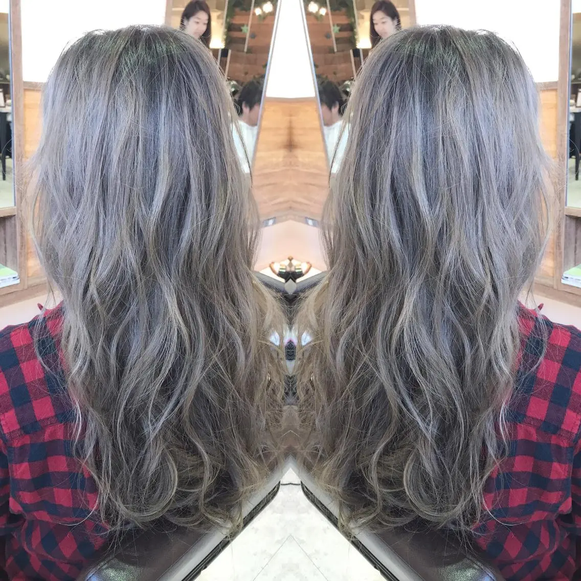 ロング カラー グレージュ シルバー シルバーグレージュ 青木 茂樹⭐️ 透明感カラーのヘアスタイル