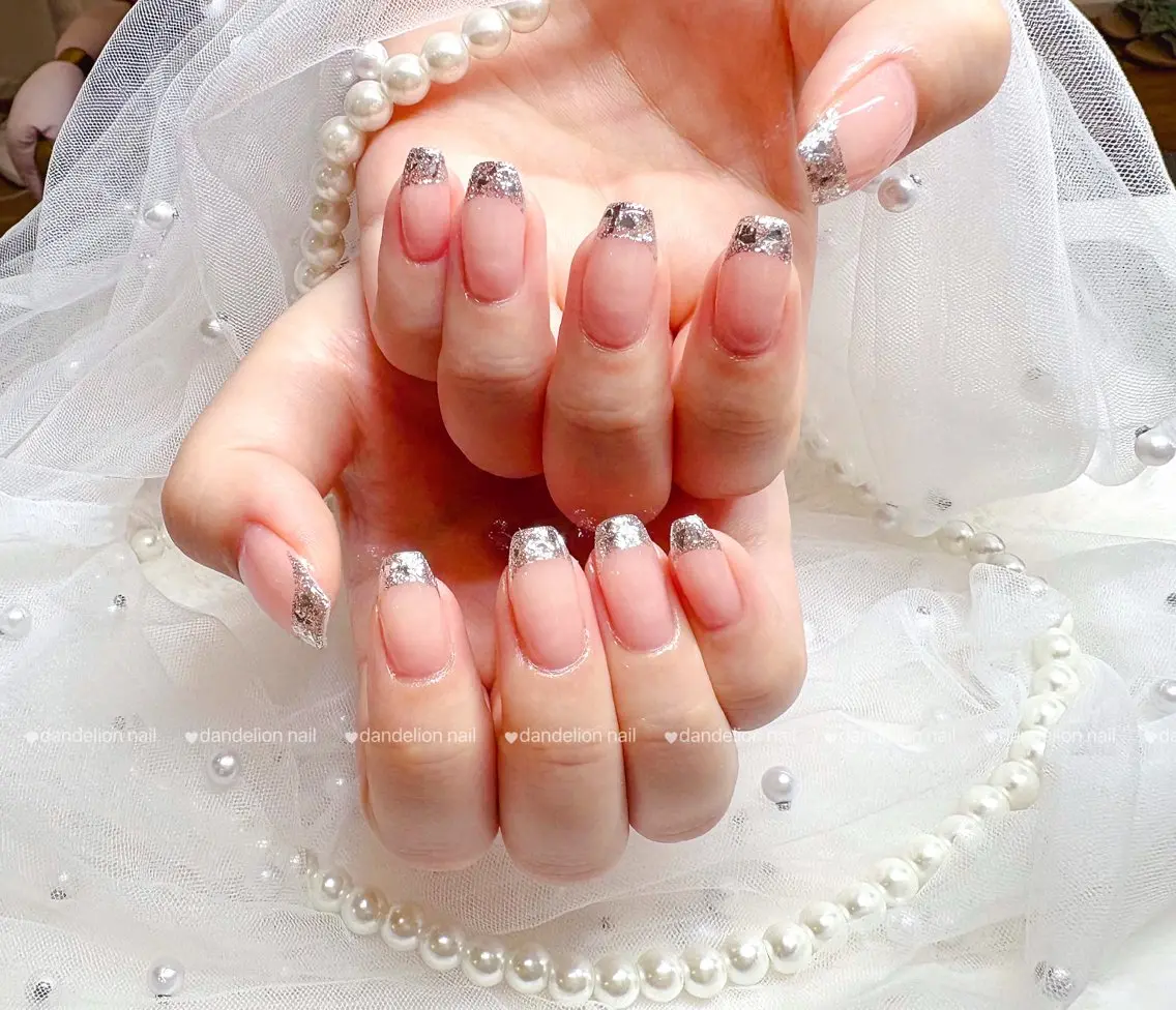 ネイル フレンチネイル ガラスフレンチ ワンホンネイル dandelion nail北千住のネイルデザイン