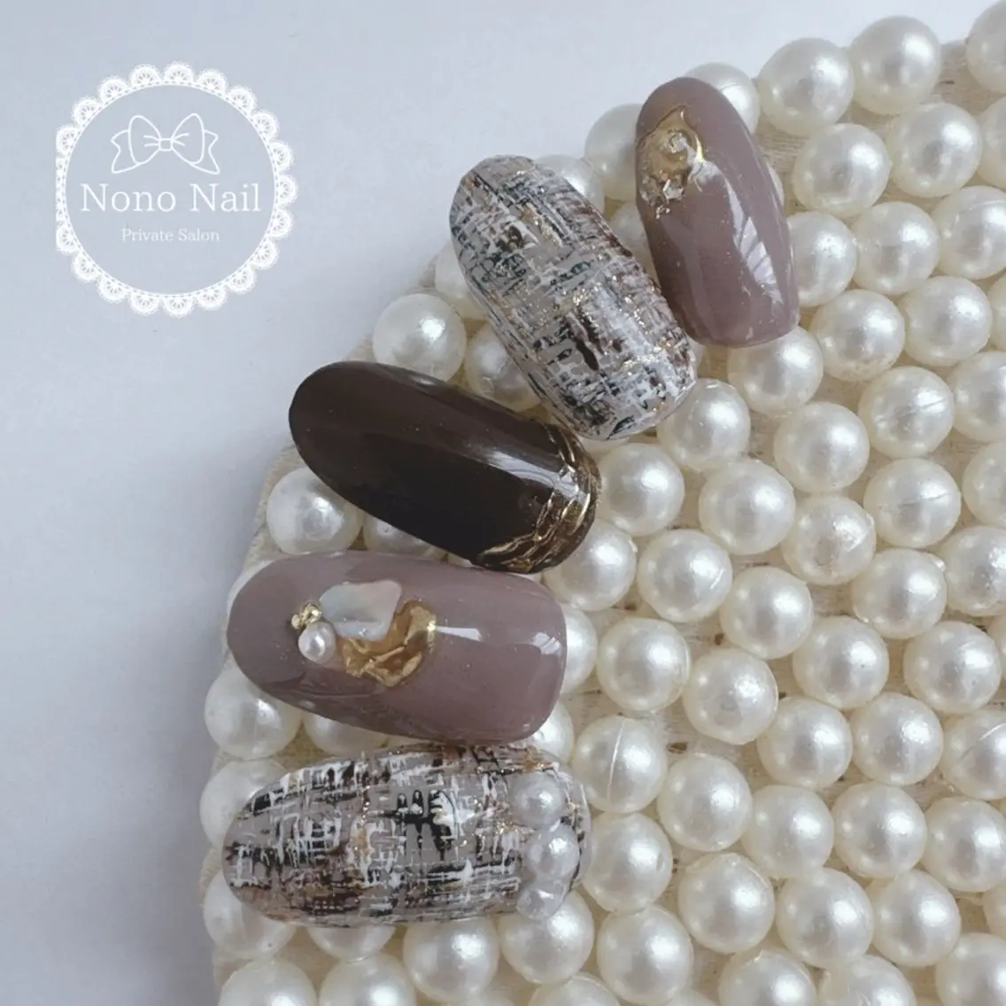 ネイル ブラウン 冬ネイル ハンドネイル Nono Nail ノノネイルのネイルデザイン