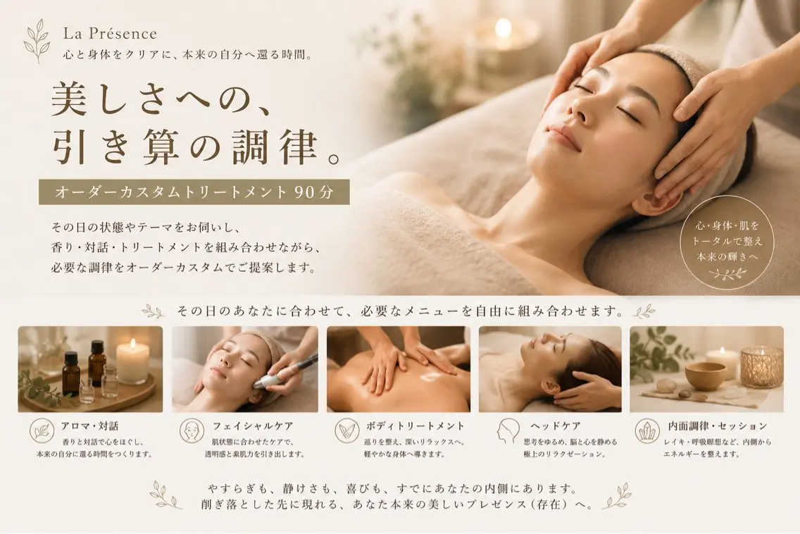 オーダーカスタムトリートメント90分​〜​美しさへの、引き算の調律​〜​心と身体をクリアに、本来の自分へ還る時間。の写真