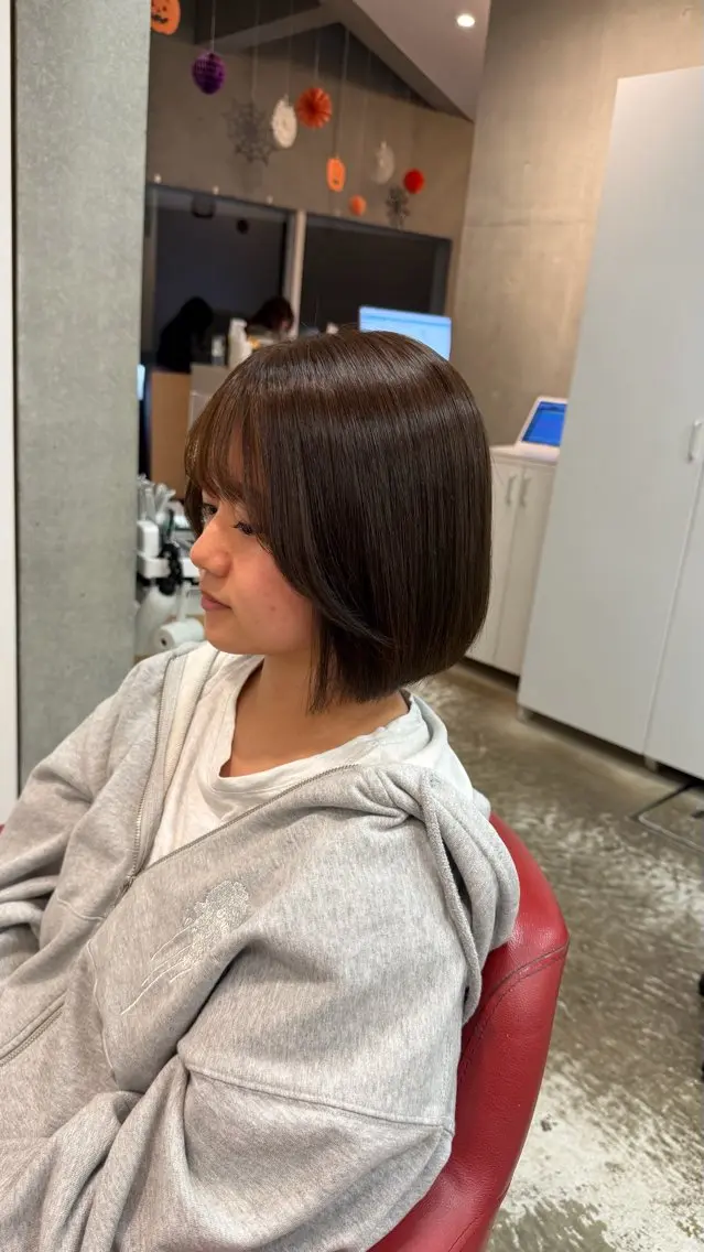 ミディアム 縮毛矯正 ヘアカラー かわしま ゆずかのヘアスタイル