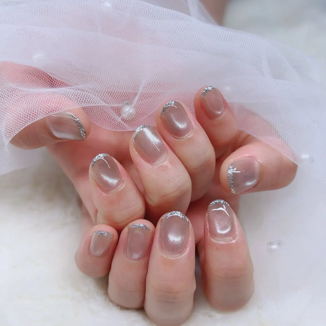 ネイル フレンチネイル ラメ(グリッター) ハンドネイル Nail salon Magのネイルデザイン