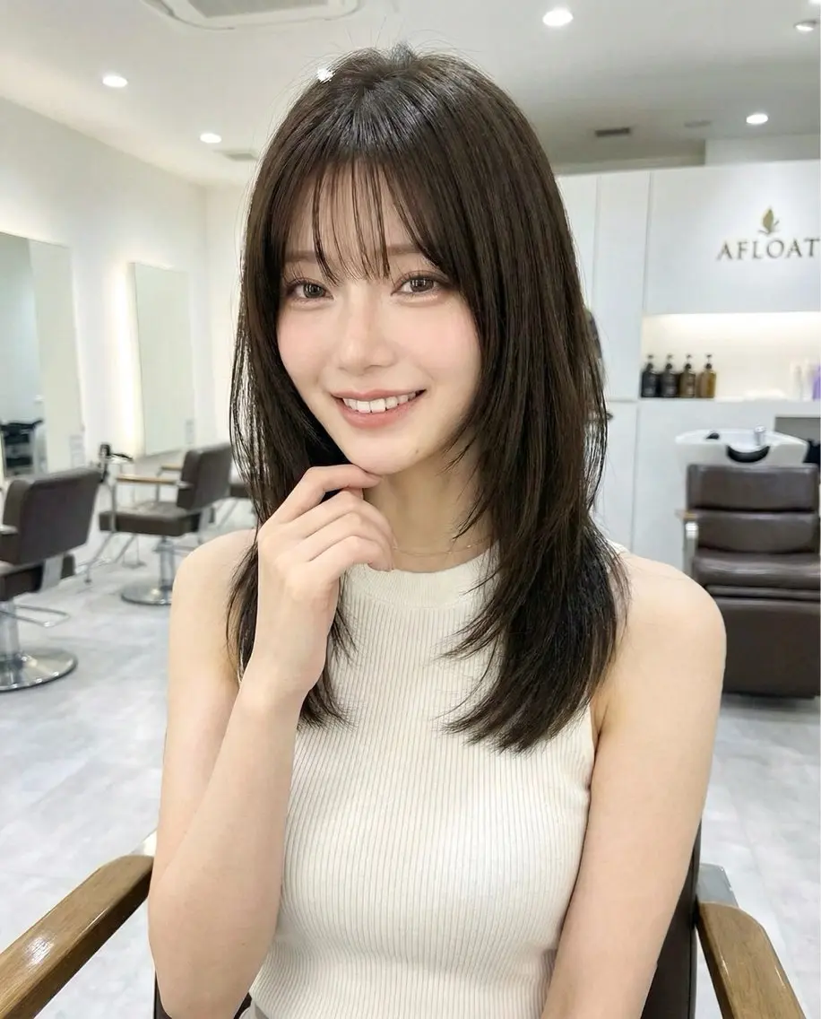 セミロング ハッシュカット カット ヘアカラー トリートメント レイヤー/顔周り カット/松岡 祥利のヘアスタイル