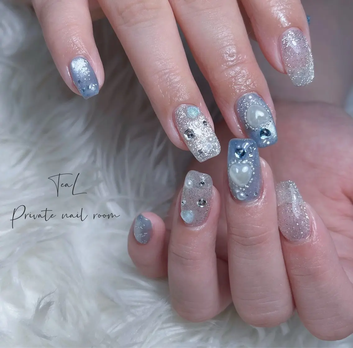 ネイル ブルー マグネットネイル ハンドネイル TeaL nailのネイルデザイン