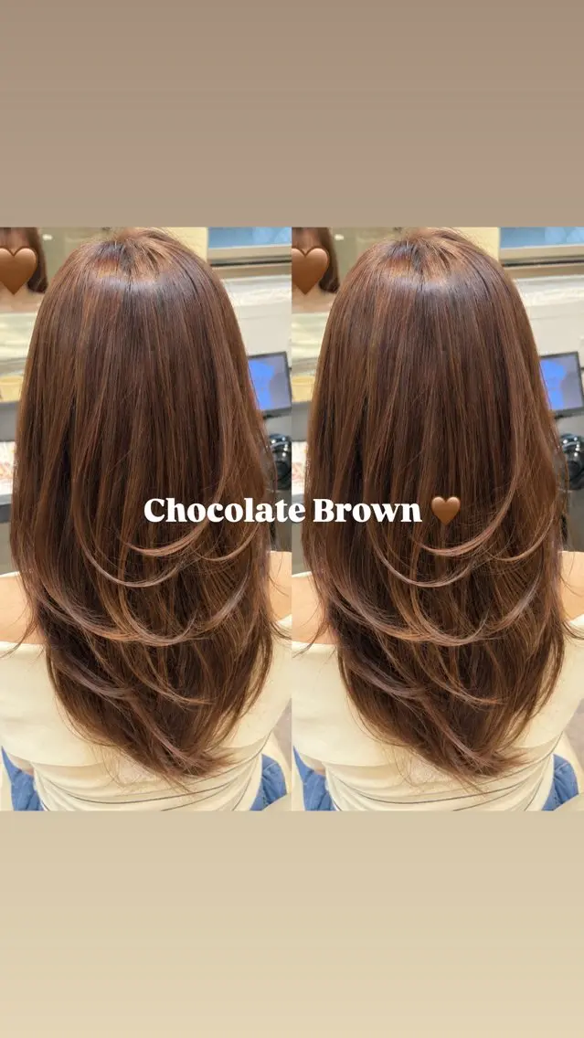ロング カラー ブラウンカラー チョコレートブラウン レイヤーカット ヘアカラー 透明感カラー🩵 /えりのヘアスタイル