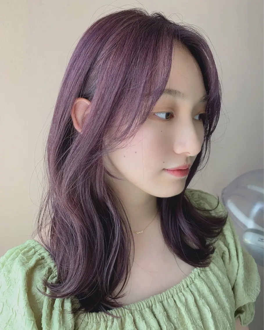 ロング カラー ブリーチ ラベンダーカラー カット ヘアカラー トリートメント hubhair レイヤー/透明感のヘアスタイル