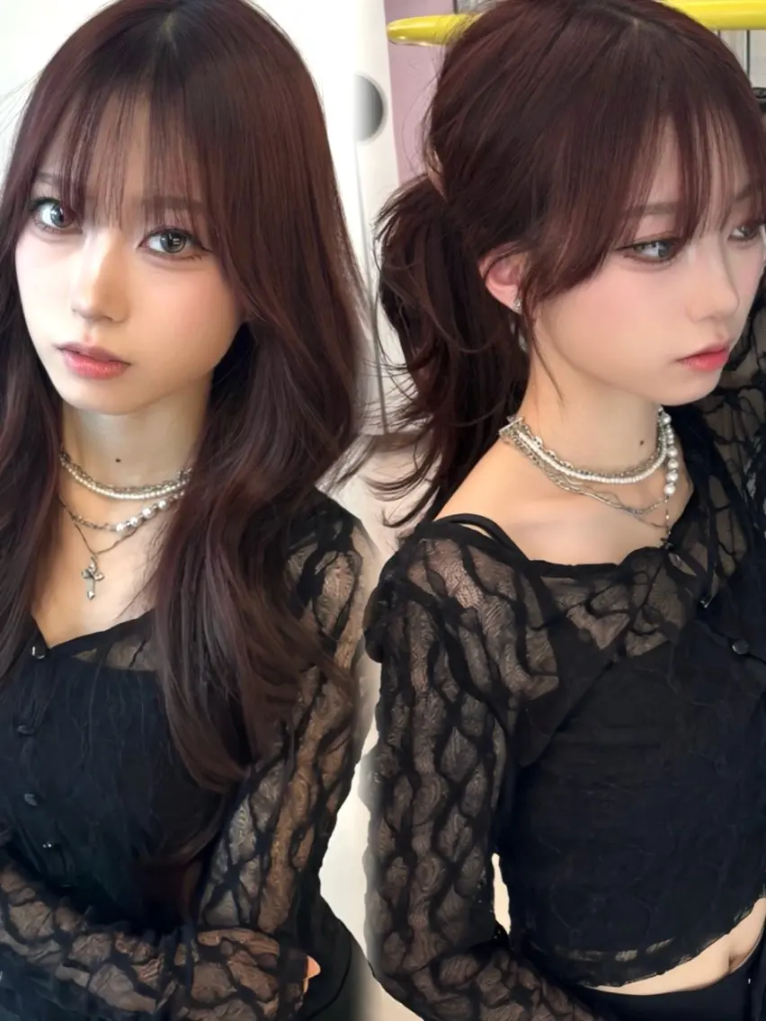 ロング ハイレイヤー 韓国風ヘア レイヤーカット カット ヘアカラー 中顔面短縮/小顔 ハイレイヤー/名古屋のヘアスタイル
