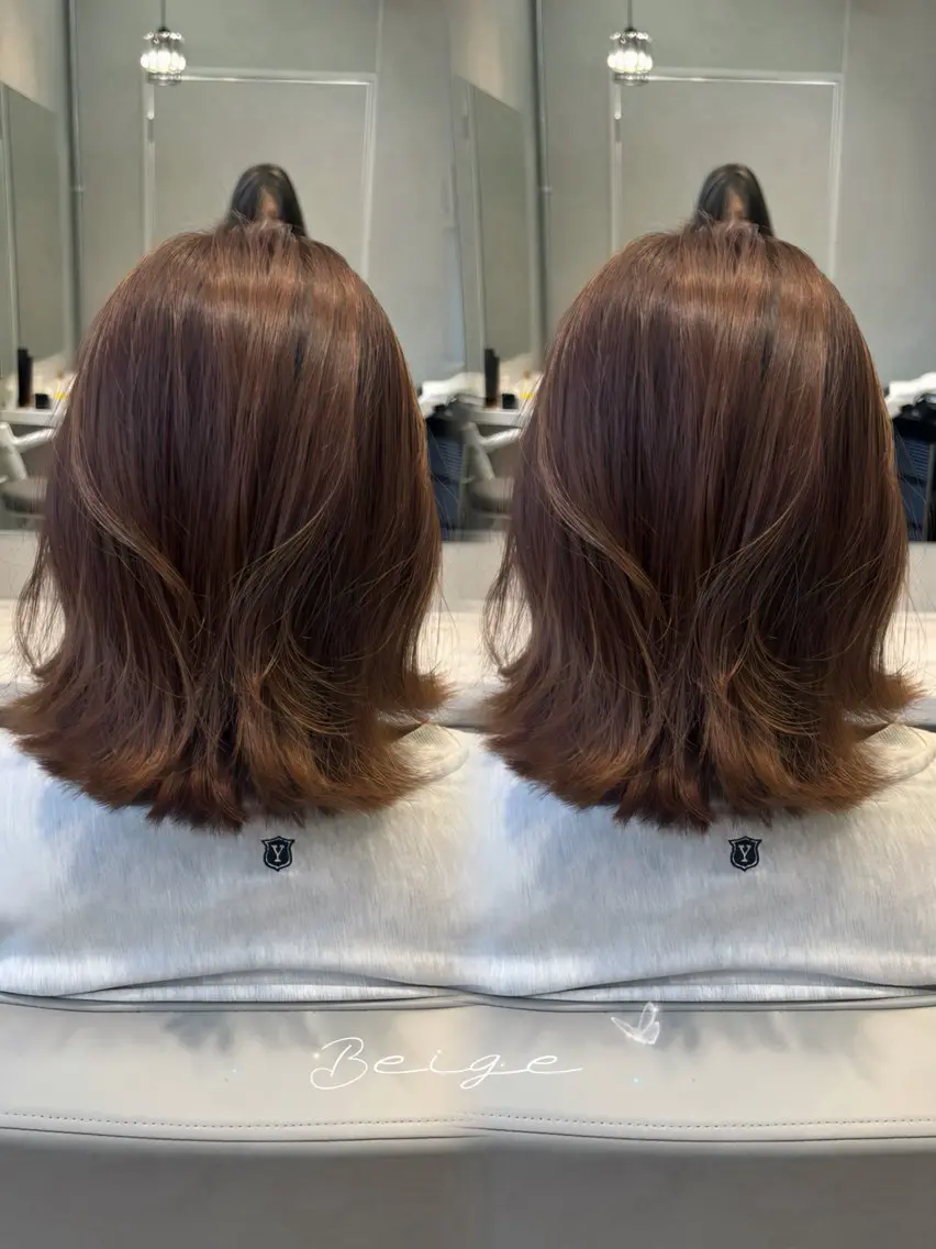 ミディアム カラー カット ヘアカラー トリートメント MAKO/モテ髪/ ハイトーン/赤みなしのヘアスタイル