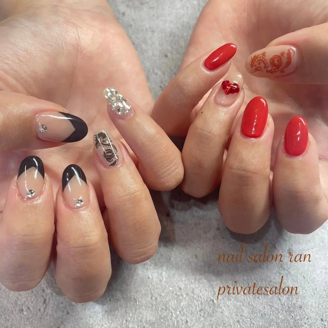 ネイル 赤色 ハンドネイル ハンドケア nailsalon ranのネイルデザイン