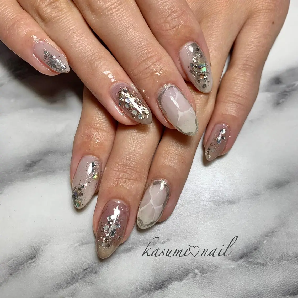 ネイル アートネイル フットネイル 大理石ネイル(マーブル) ミラーネイル ニュアンスネイル KASUMI♡ Nailのネイルデザイン
