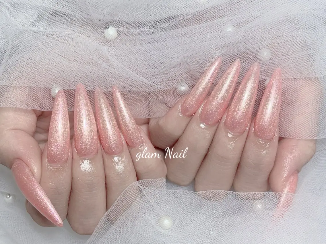 ネイル ハンドネイル エツメ💅 長さ出し🎀デザインのネイルデザイン