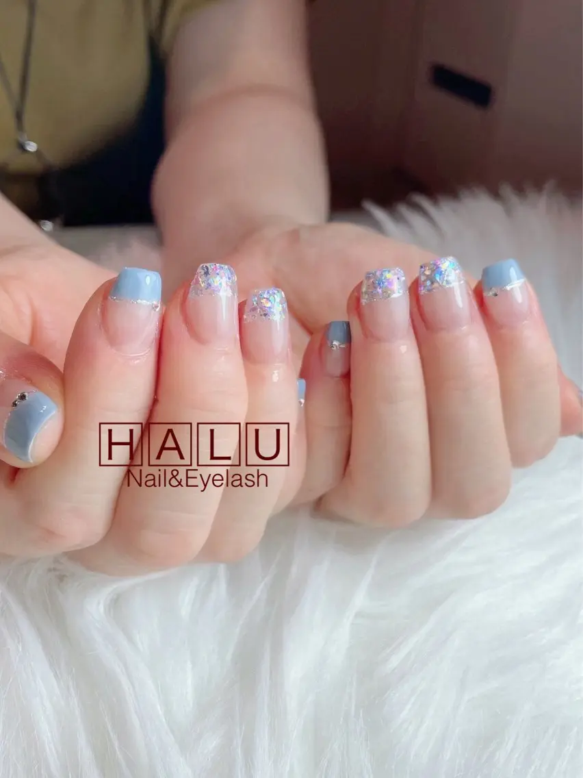ネイル ブルー フレンチネイル HALU ハルのネイルデザイン