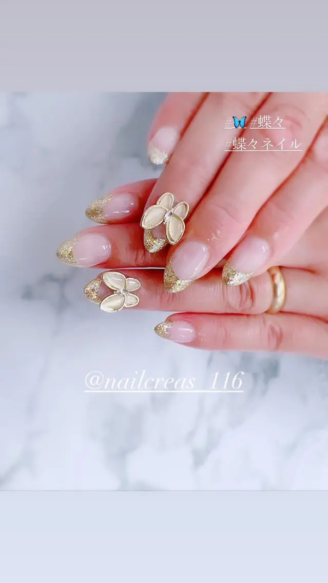 【蝶々🦋ネイル❤】️大人気🌸蝶パーツ1個付✨ワンカラー/グラデ/ラメグラ/お好きなカラーで💓(ケア/オフ込)の写真