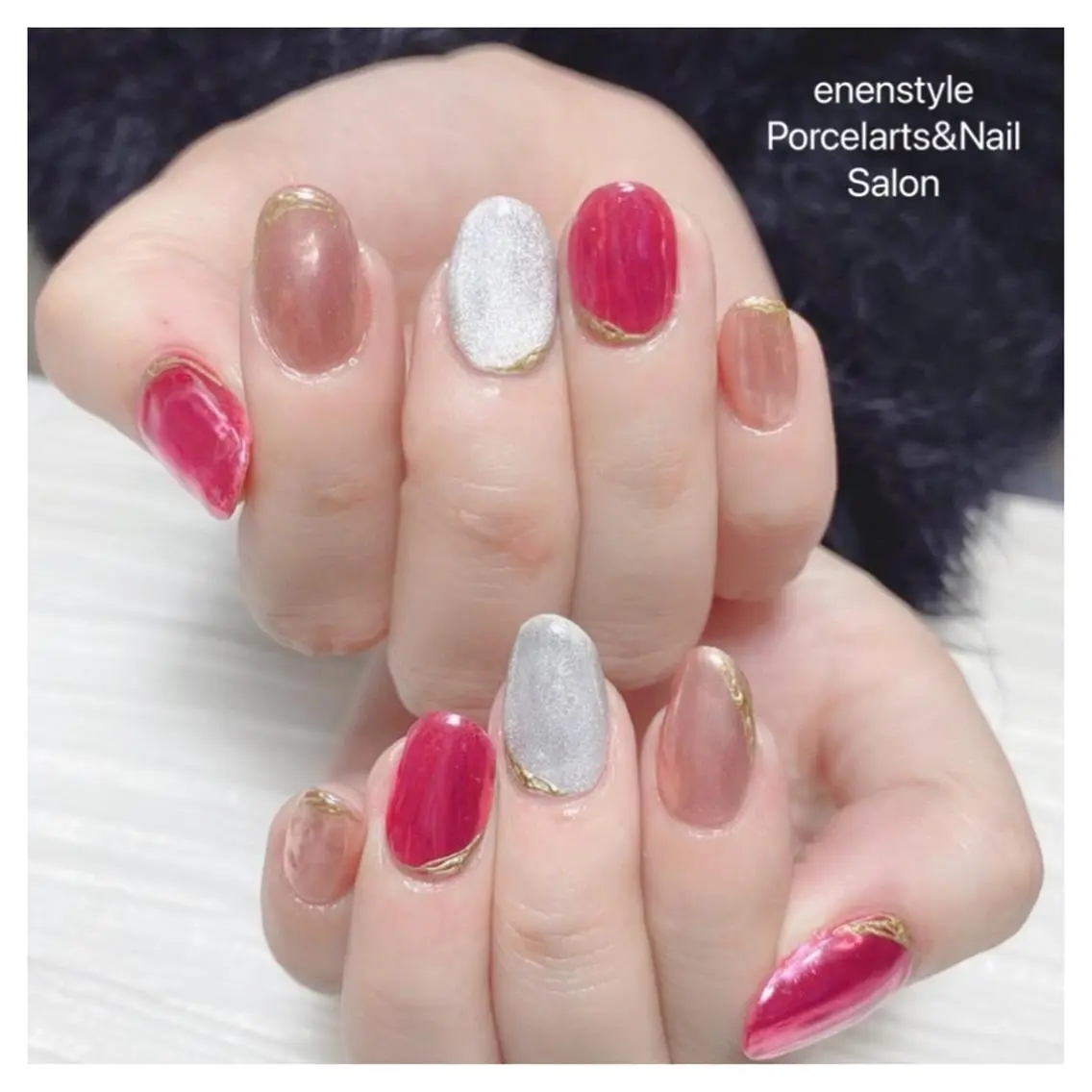 ミディアム ネイル ハンドネイル 🐾enen style 🐾のネイルデザイン