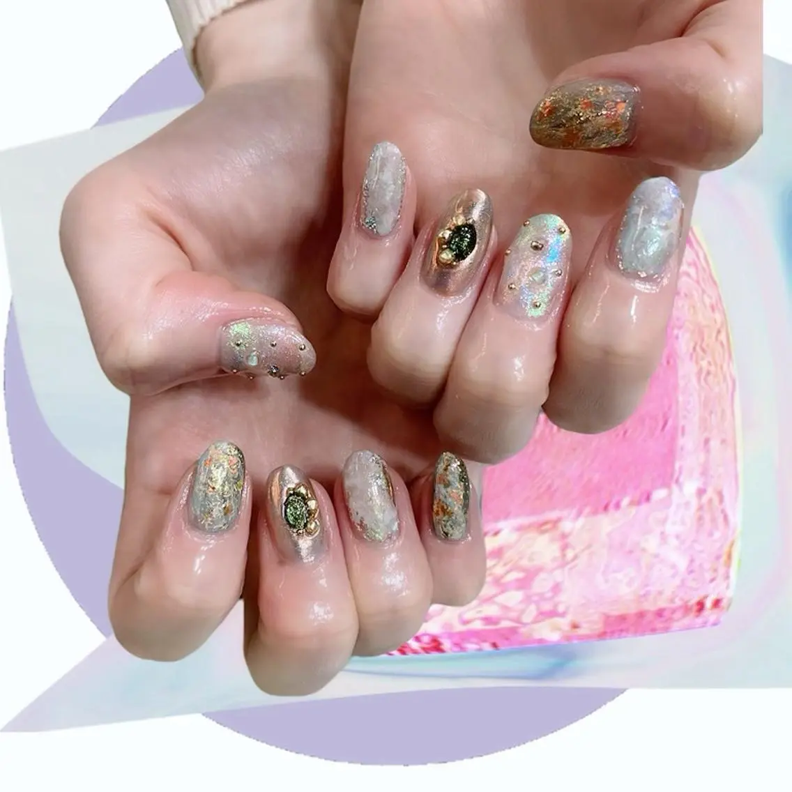 ネイル オーロラネイル 氷ネイル・うるうるネイル 韓国ネイル マグネットネイル ミラーネイル VOLLMOND nailのネイルデザイン