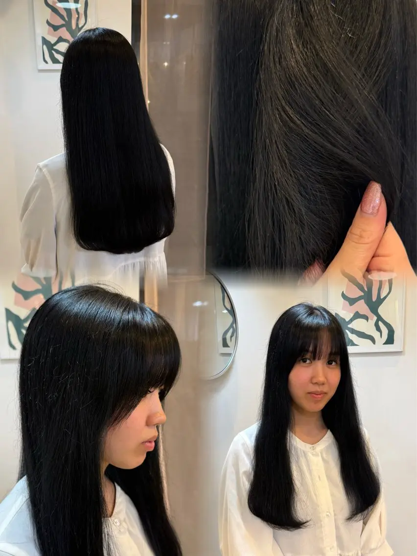 ロング カラー 黒髪 ブルーカラー ブルーブラック 顔周りカット カット ヘアカラー 【YARD.】橋本 稀乃のヘアスタイル