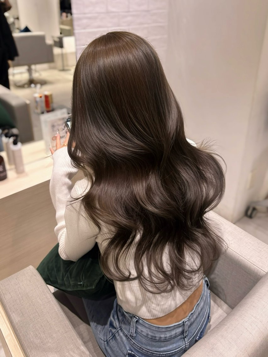 ロング カラー ベージュカラー グレージュ ミント 韓国風ヘア レイヤーカット カット ヘアカラー トリートメント 銀座/韓国レイヤー/ 艶カラー🍓原田侑依のヘアスタイル