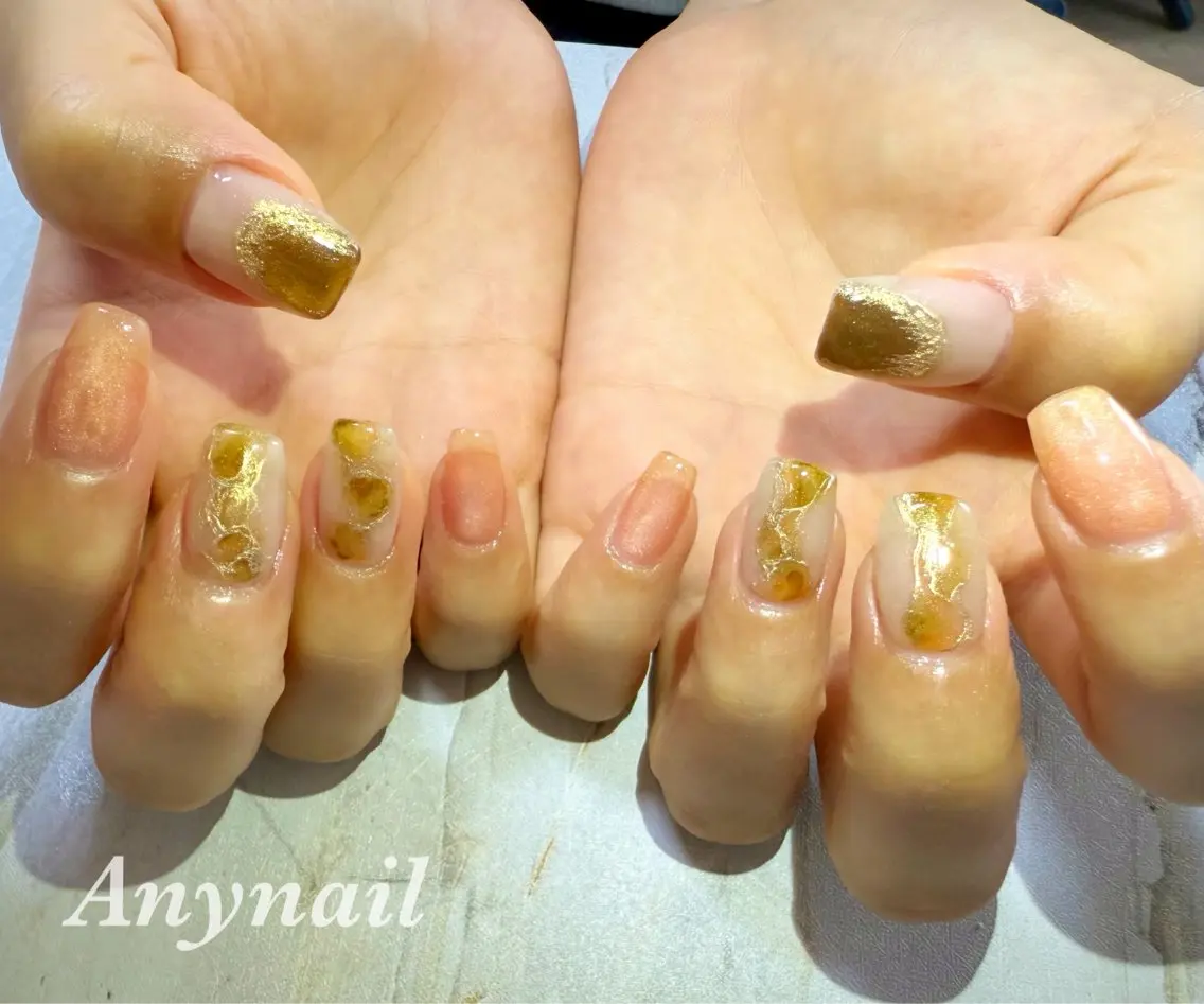 ネイル ブルー マグネットネイル 持ち込み ニュアンスネイル オレンジ 岩澤 恵子のネイルデザイン