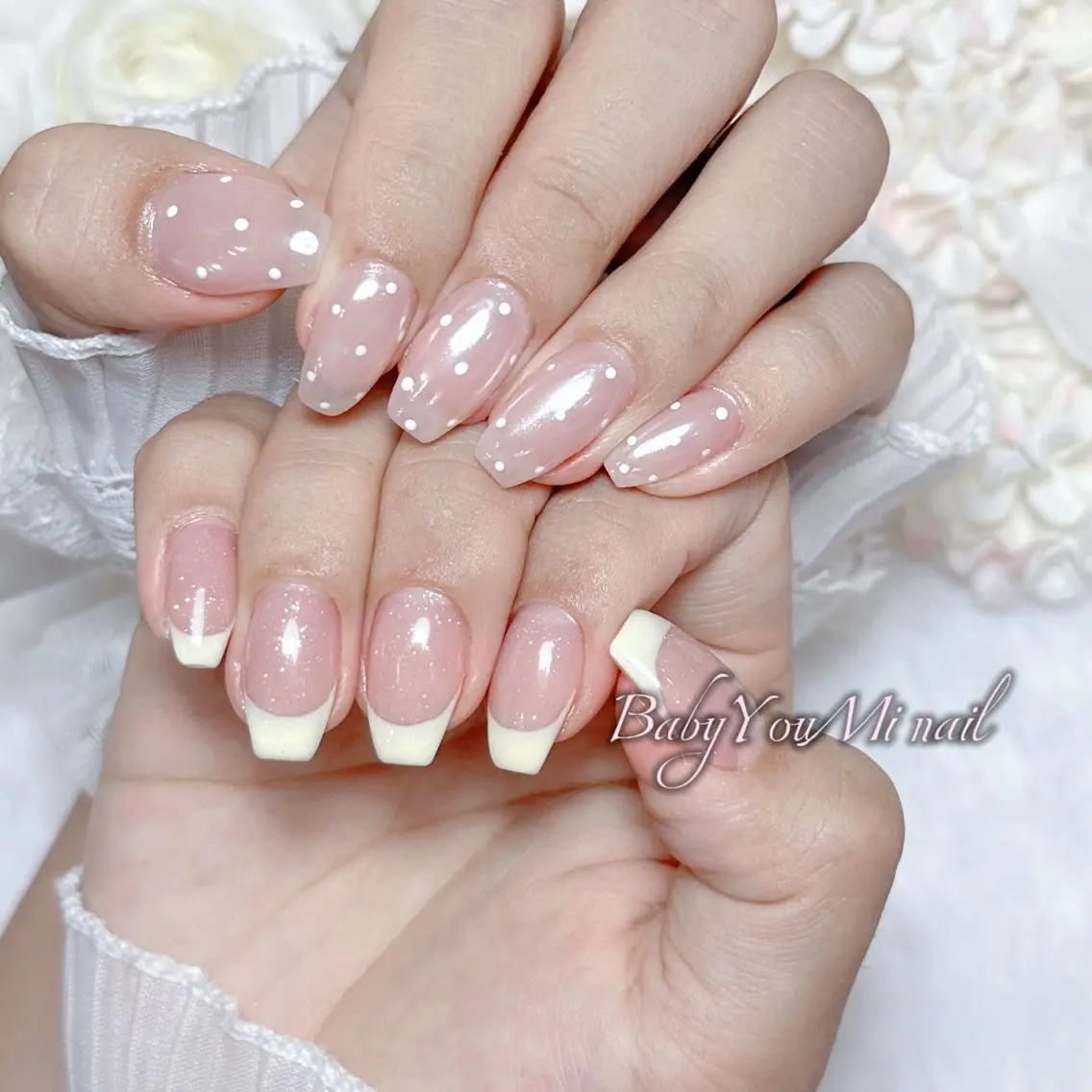 ネイル オーロラネイル チークネイル 成人式 フットネイル フレンチネイル ハンドネイル BabyYouMi nailのネイルデザイン