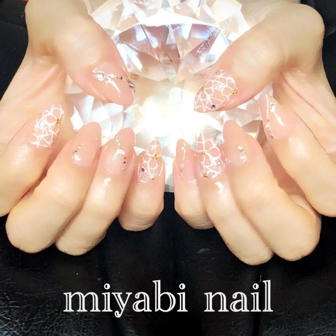 ネイル アートネイル フラワーネイル ジェルネイル グラデーション レース miyabi nail 桂川駅近くのネイルデザイン