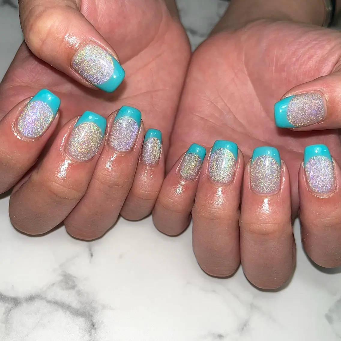ネイル アートネイル ブルー フレンチネイル ジェルネイル 氷ネイル・うるうるネイル ハンドネイル NAIL NOWのネイルデザイン