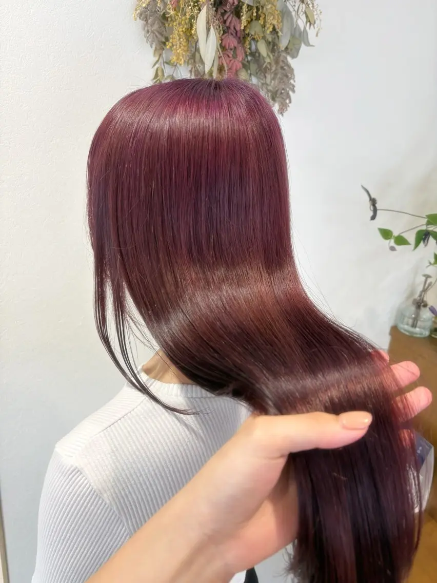 セミロング カラー ブリーチ ボルドーカラー 透明感カラー ダブルカラー 韓国風カラー カット ヘアカラー トリートメント suzuna/暖色 カラー💞/スパのヘアスタイル