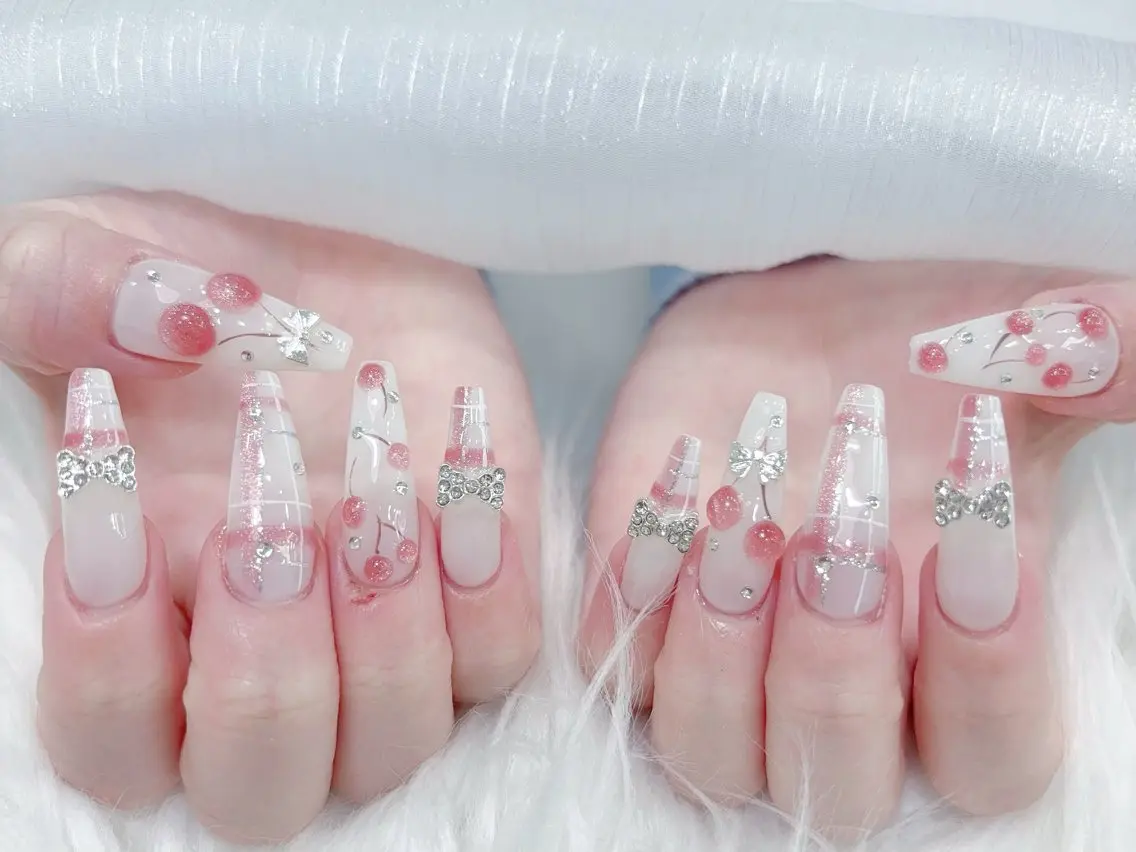 ネイル 成人式 マグネットネイル 大理石ネイル(マーブル) リボン 夏ネイル ハンドネイル MoMoA Nail ネイル長さ出し専門店のネイルデザイン