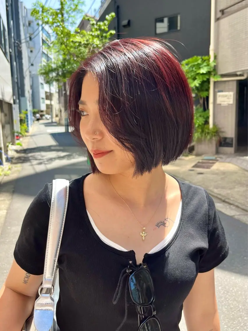 ミディアム カラー ヘアアレンジ レッドカラー HIROKO / 透明感暖色カラー🎀のヘアスタイル