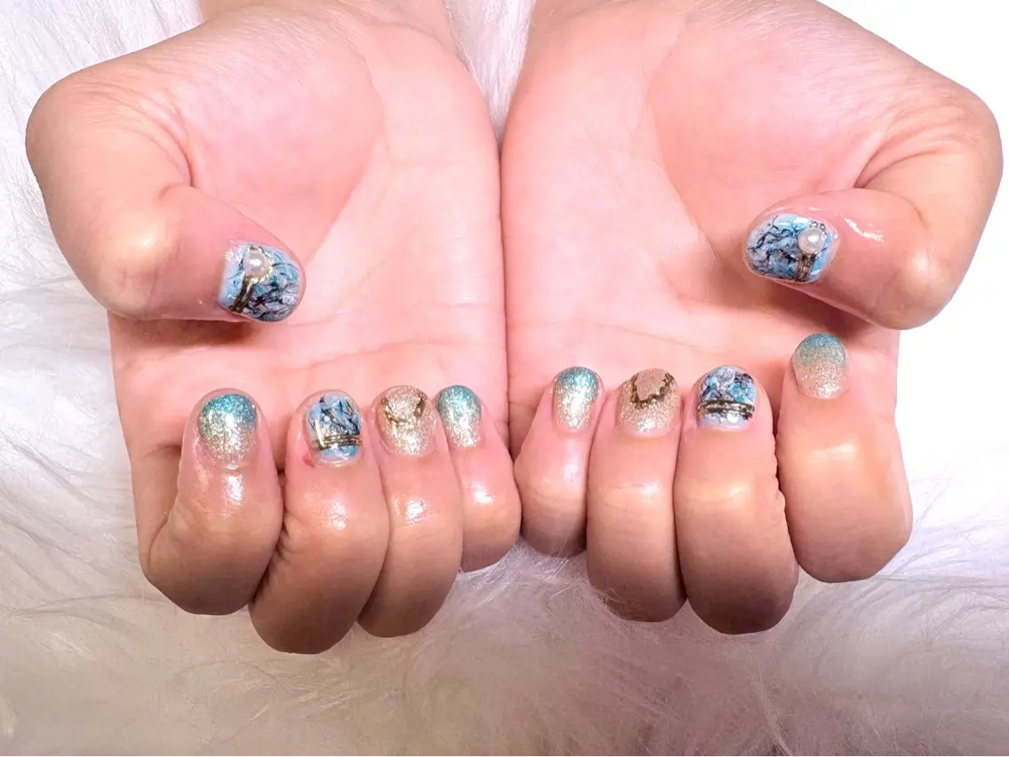 ネイル フラッシュネイル ニュアンスネイル ハンドネイル Nailsalon Dahliaのネイルデザイン