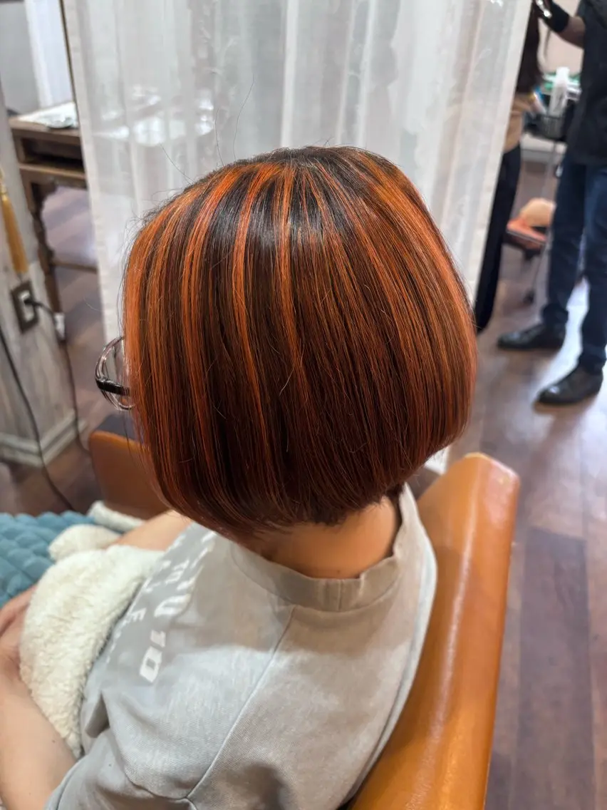 ショート カラー オレンジ カット ヘアカラー radiant/泉南 nakamura🌹のヘアスタイル