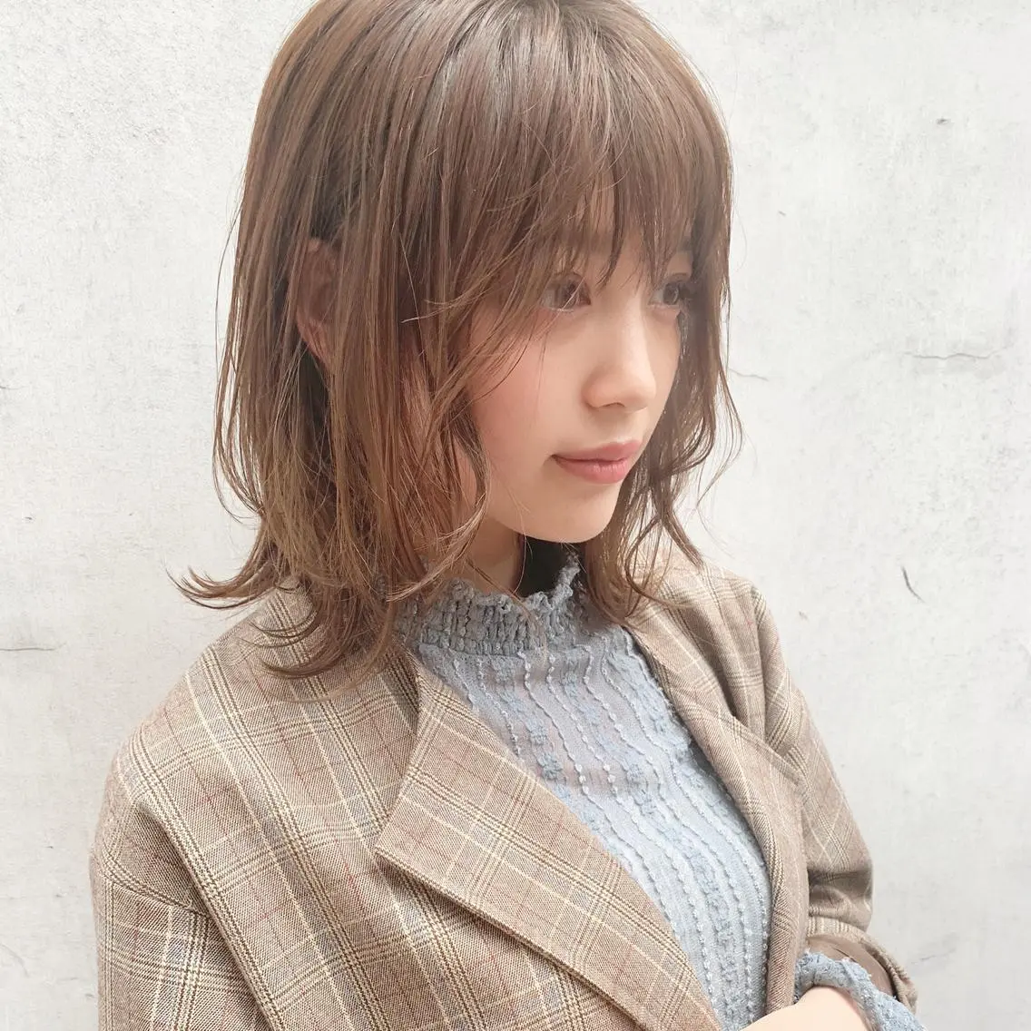 ミディアム カラー グレージュ ボブ くびれヘア 髪質改善☆ 縮毛矯正miyuのヘアスタイル
