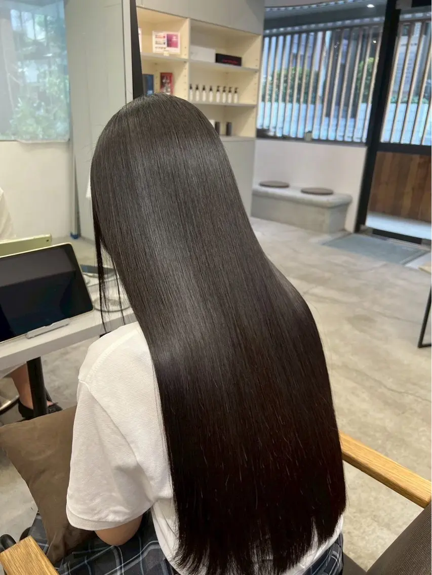 ロング パーマ 縮毛矯正 🍒モテ暖色カラー × うる艶✧ ゆなのヘアスタイル