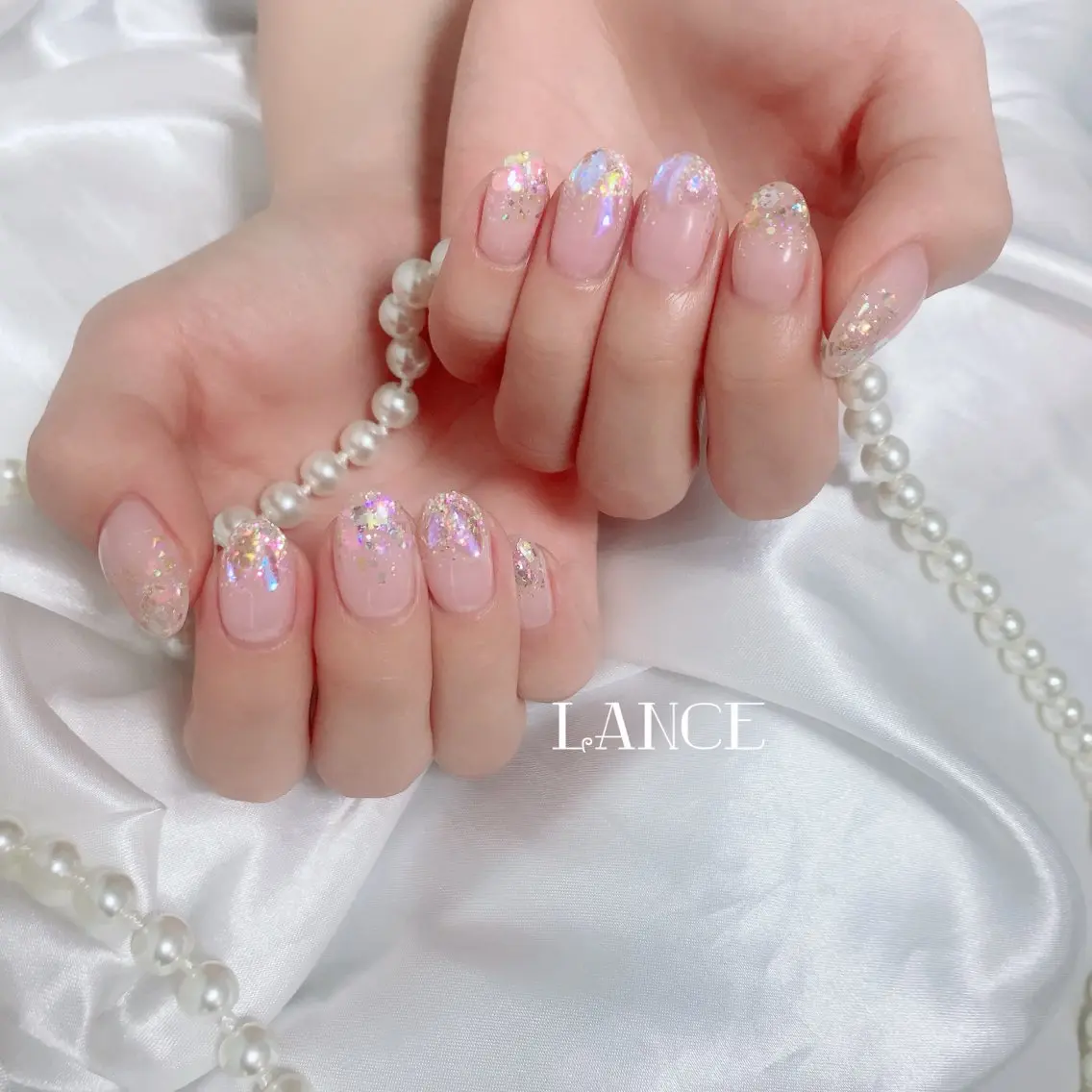 ネイル オーロラネイル フレンチネイル グラデーション キラキラネイル 韓国ネイル Lance nailのネイルデザイン