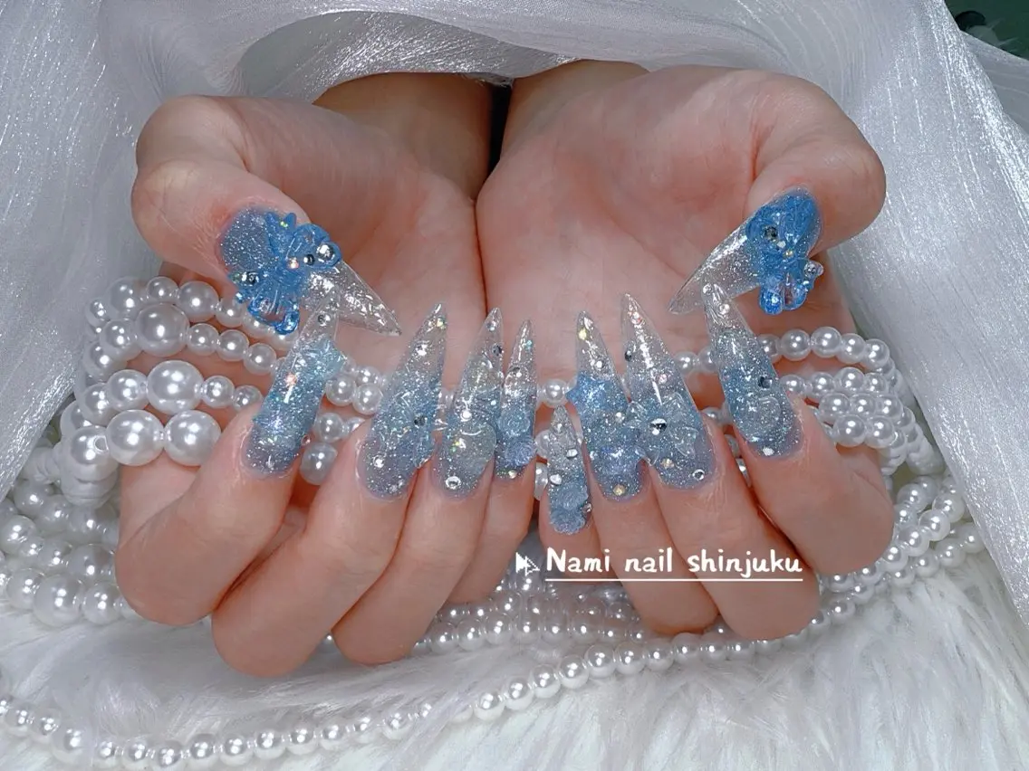 ネイル 長さ出し ガーリー 韓国ネイル ロングネイル 持ち込み Nami nail salonのネイルデザイン