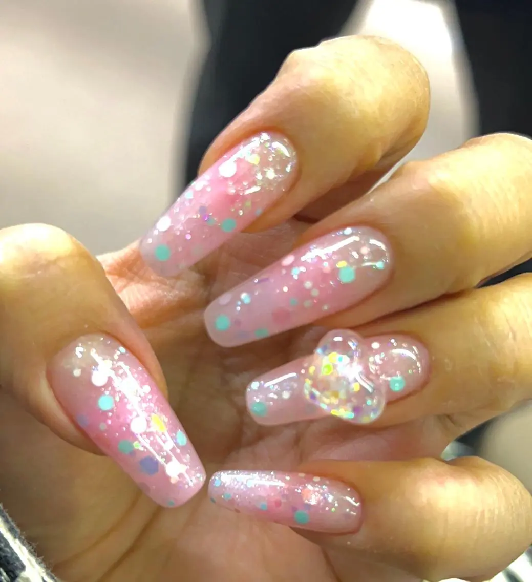 ネイル ラメ(グリッター) ワンカラーネイル スカルプネイル bijou nails 蓮のネイルデザイン