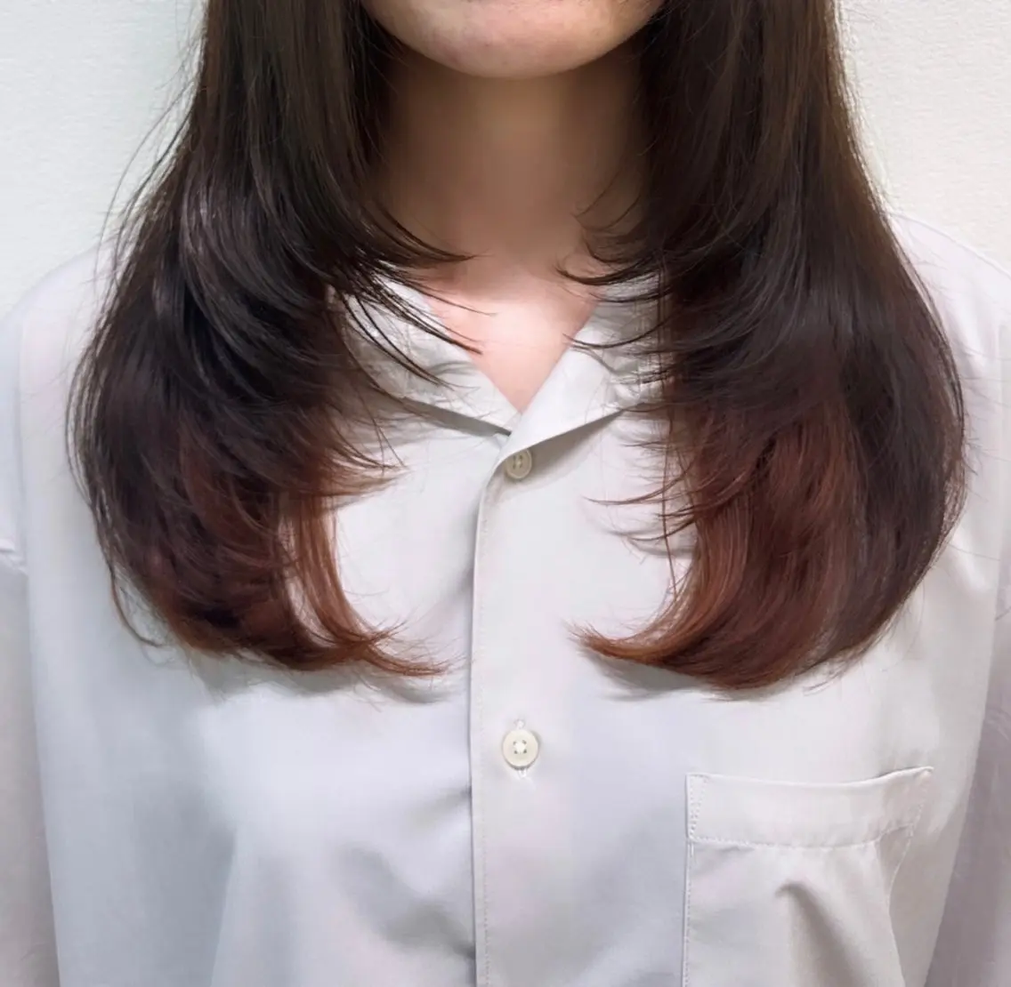 セミロング カラー ヘアアレンジ ブラウンカラー インナーカラー オレンジ オレンジブラウン レイヤーカット 🇰🇷韓国スタイル レイヤー/ayanaのヘアスタイル