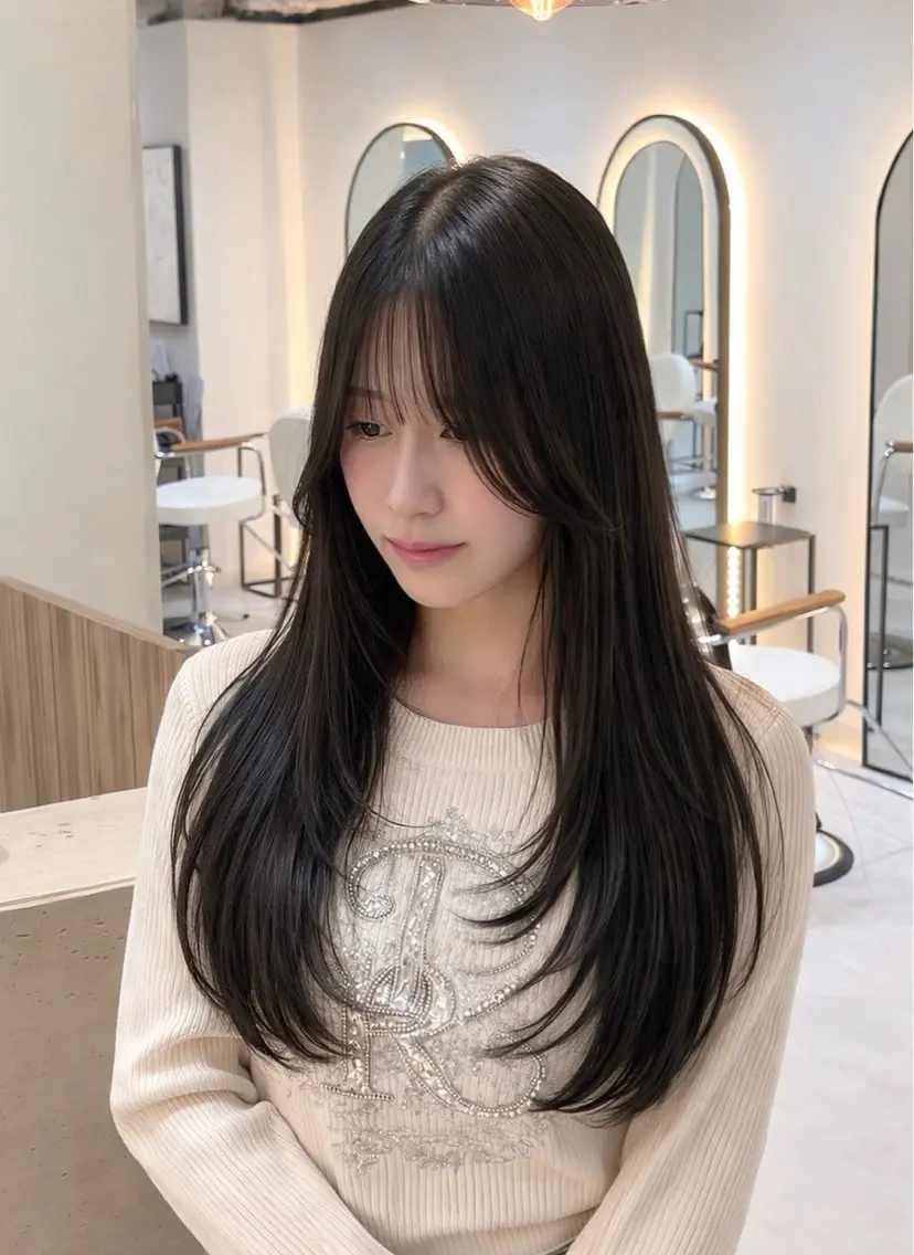 ロング カット ヘアカラー トリートメント グレージュ/艶髪🩶 韓国風/顔周り/輝士のヘアスタイル