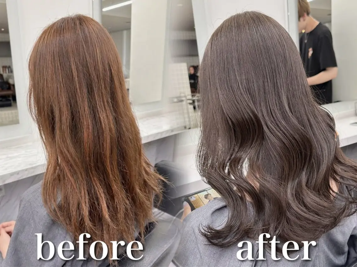 ミディアム カラー カット ヘアカラー トリートメント ブリーチ縮毛矯正/ 透明感カラー/飛我のヘアスタイル