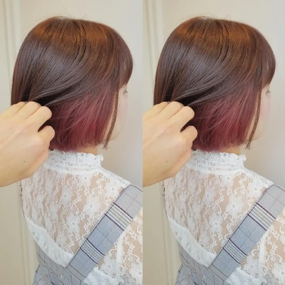 ミディアム カラー インナーカラー ローズカラー ブリーチ・ハイトーン 特化🎉内山のヘアスタイル
