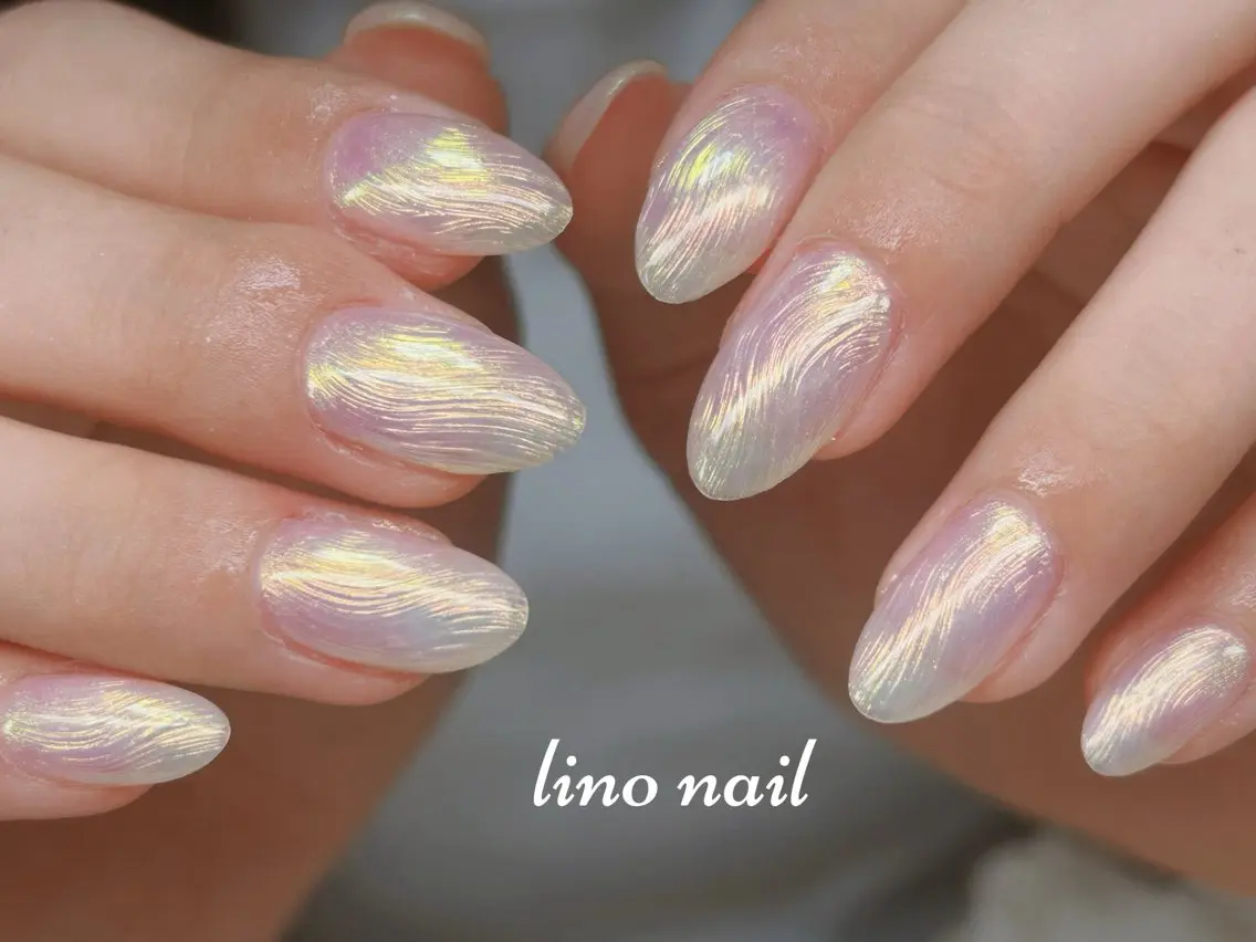 ネイル オーロラネイル 長さ出し 持ち込み ワンカラーネイル ワンホンネイル ハンドネイル Lino Nailのネイルデザイン