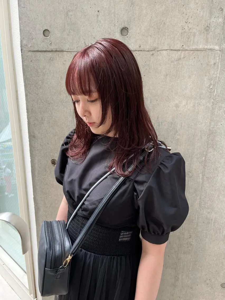 ミディアム カラー カット トリートメント 縮毛矯正ボブ&顔まわ レイヤー♡TOMOEのヘアスタイル