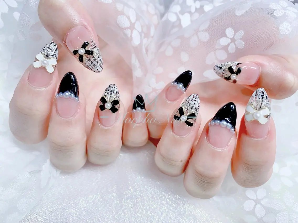 ネイル 長さ出し ジェルネイル キラキラネイル 大理石ネイル(マーブル) ニュアンスネイル ハンドネイル Morpho nailのネイルデザイン