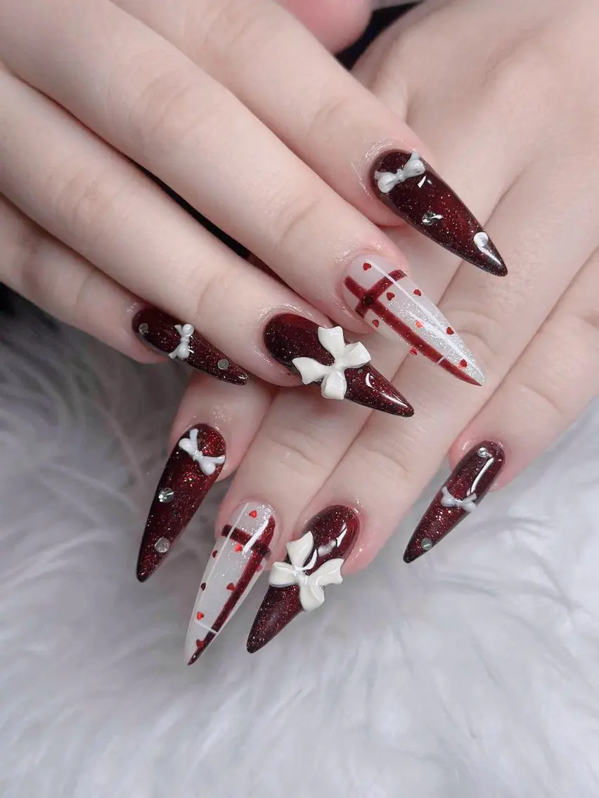 ネイル アートネイル ボルドー フレンチネイル ジェルネイル 氷ネイル・うるうるネイル ハンドネイル Julie Nailのネイルデザイン