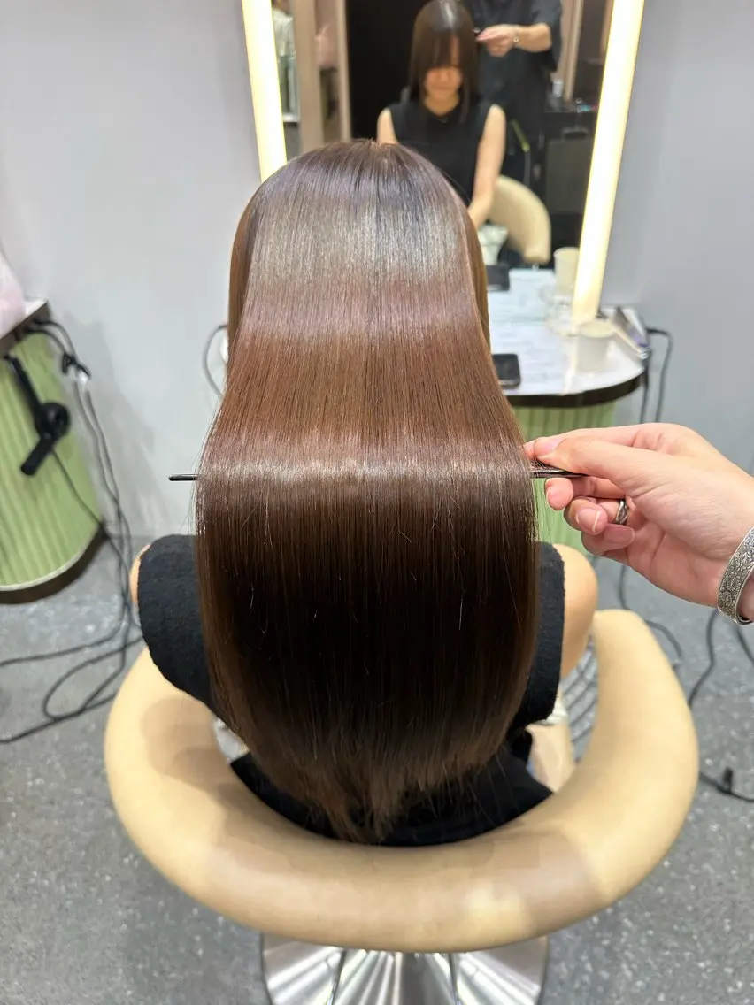 ロング カット 縮毛矯正 トリートメント 縮毛矯正 髪質改善 韓国風レイヤー 吉田のヘアスタイル