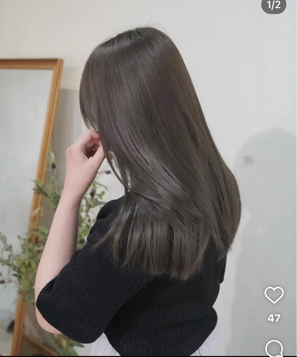 ロング ケアカラー チョコレートブラウン 髪質改善 カット ヘアカラー トリートメント ALLY 原宿のヘアスタイル