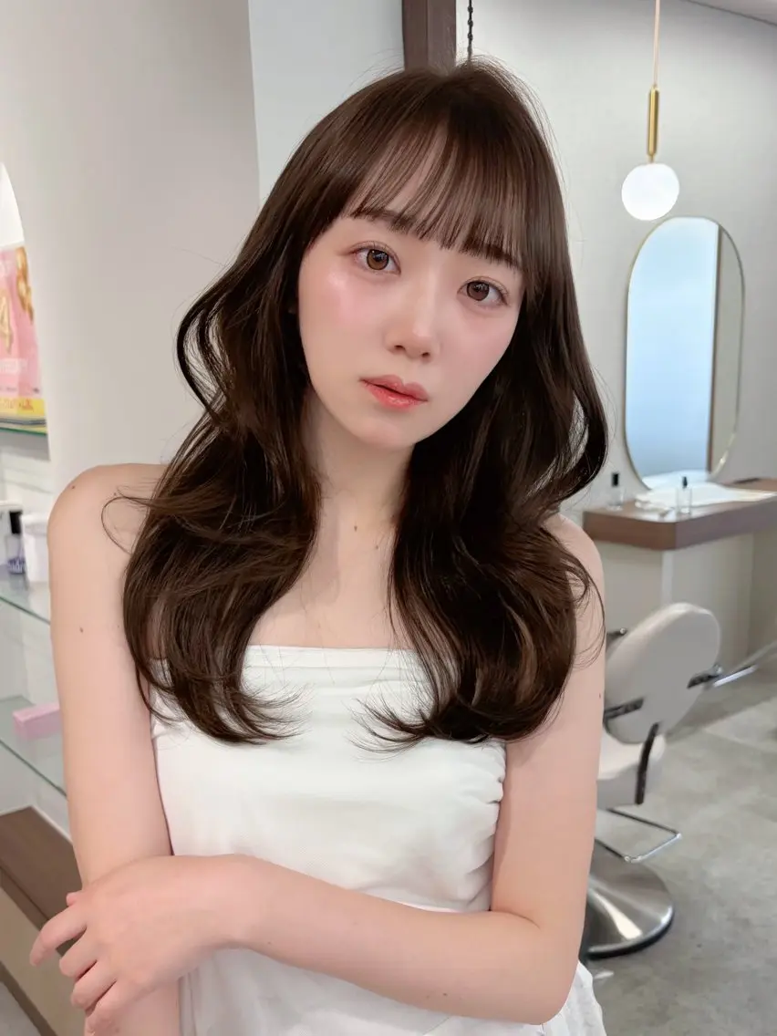 セミロング カラー ブラウンカラー 韓国風ヘア レイヤーカット カット ヘアカラー トリートメント 藤野 結衣のヘアスタイル