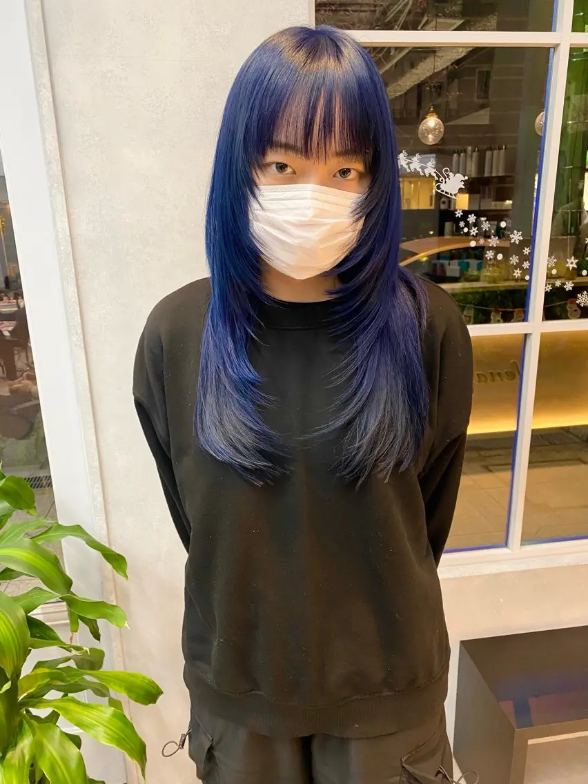 セミロング カラー ブルーカラー ネイビーカラー ウルフカット カット ヘアカラー トリートメント ヘアセット TOPSTYLIST 🇬🇧JIMMYのヘアスタイル