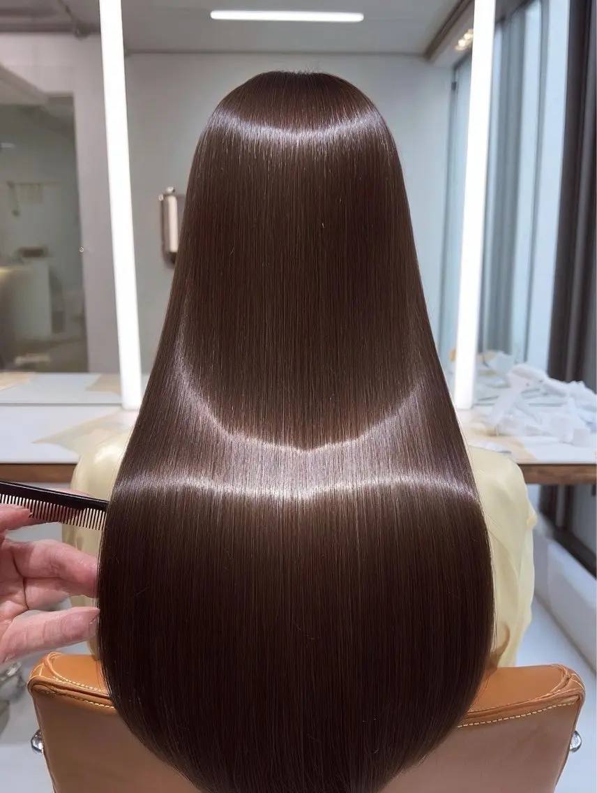 ロング パーマ 縮毛矯正 🍒モテ暖色カラー × うる艶✧ ゆなのヘアスタイル