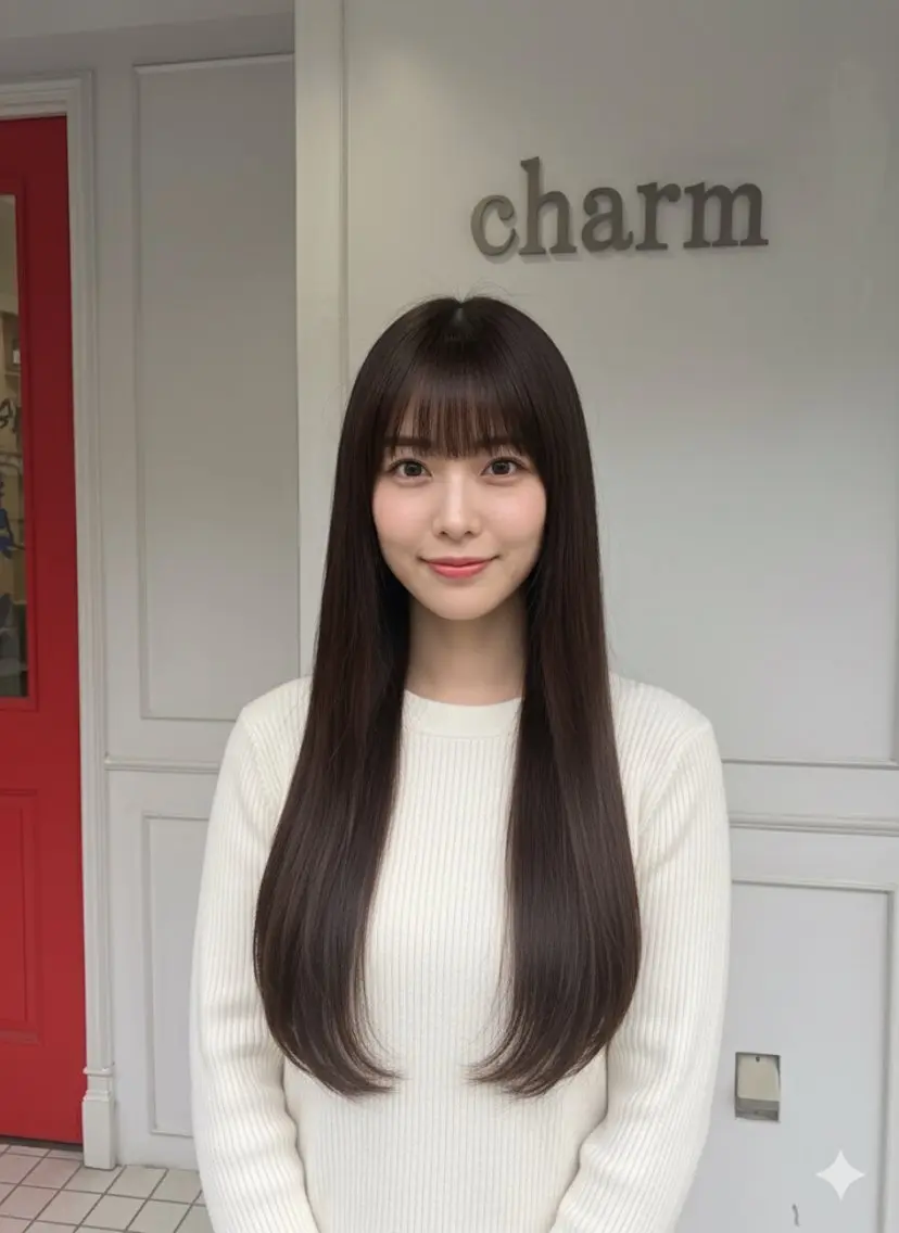 ロング 髪質改善 縮毛矯正 無料カット charm美容室のヘアスタイル
