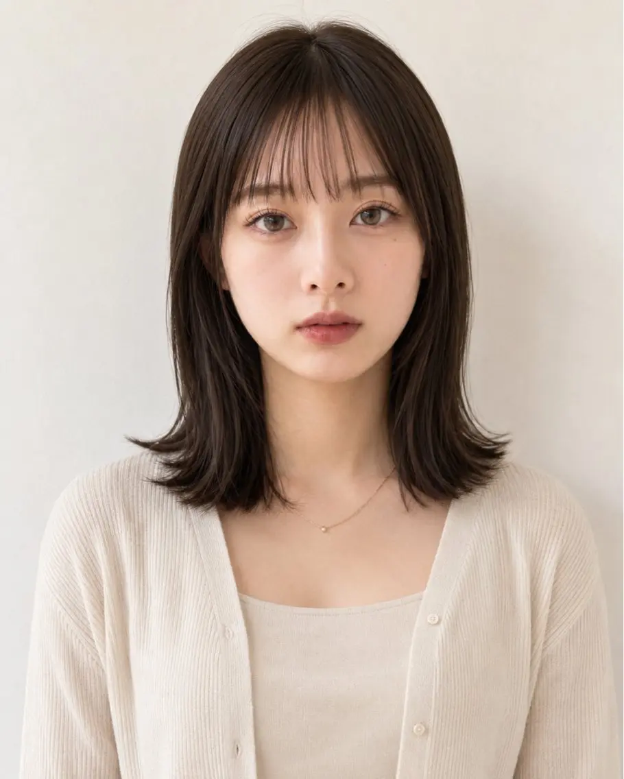 ミディアム シースルーバング カット ヘアカラー トリートメント モテ🤍トレンドヘア /新宿/ワカナのヘアスタイル